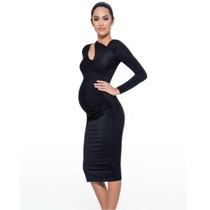 NWT Mina Roe Black Midi Cocktail Dress‎ Maternity Medium Bodycon Long Sleeve